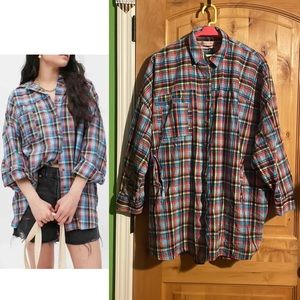 URBAN OUTFITTERS Oversized Bryce Plaid Longline Button-Down Shirt $88 EUC S